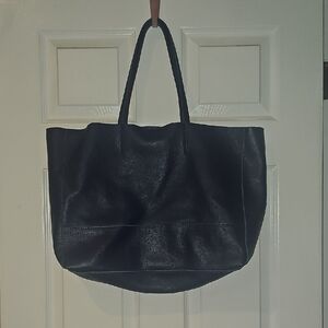 Adoratti Italian Leather Navy Blue Tote Bag